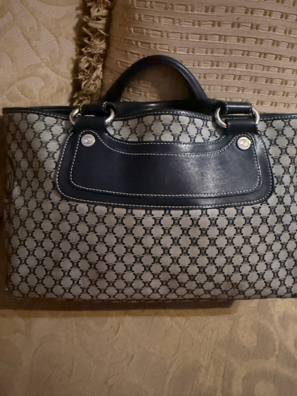 CELINE Paris Macadam Boogie Handbag Canvas Leather Gray Black Vintage preloved